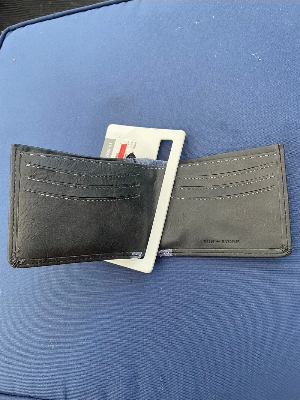 Sun + Stone Black Leather Money Clip with Gray Fabric Accent